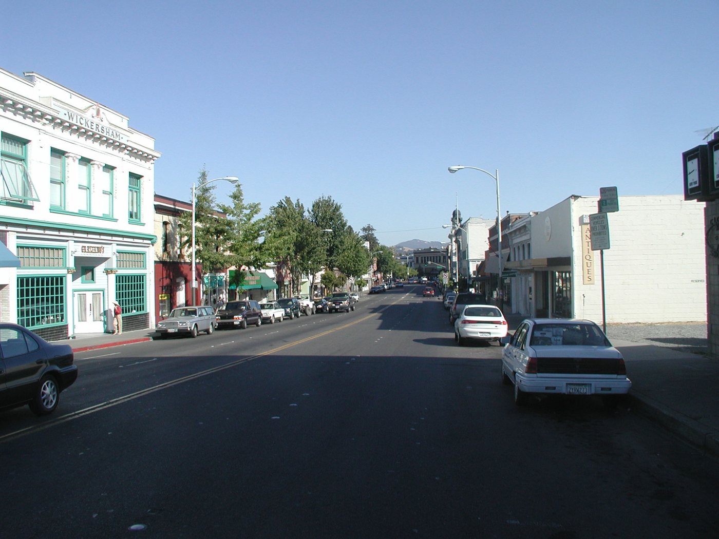 Historic downtown Petaluma street with storefronts
